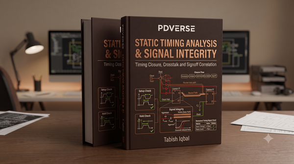 Copper-brown 3D technical book about timing and crosstalk